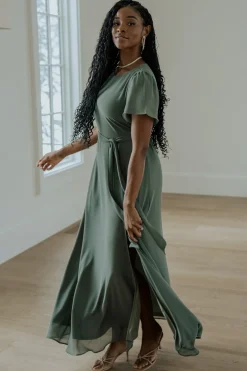 Sale Baltic Born Naomi Short Sleeve Maxi Dress | Dark Sage