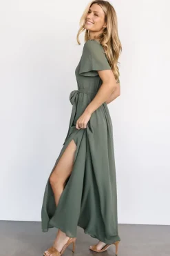 Sale Baltic Born Naomi Short Sleeve Maxi Dress | Dark Sage