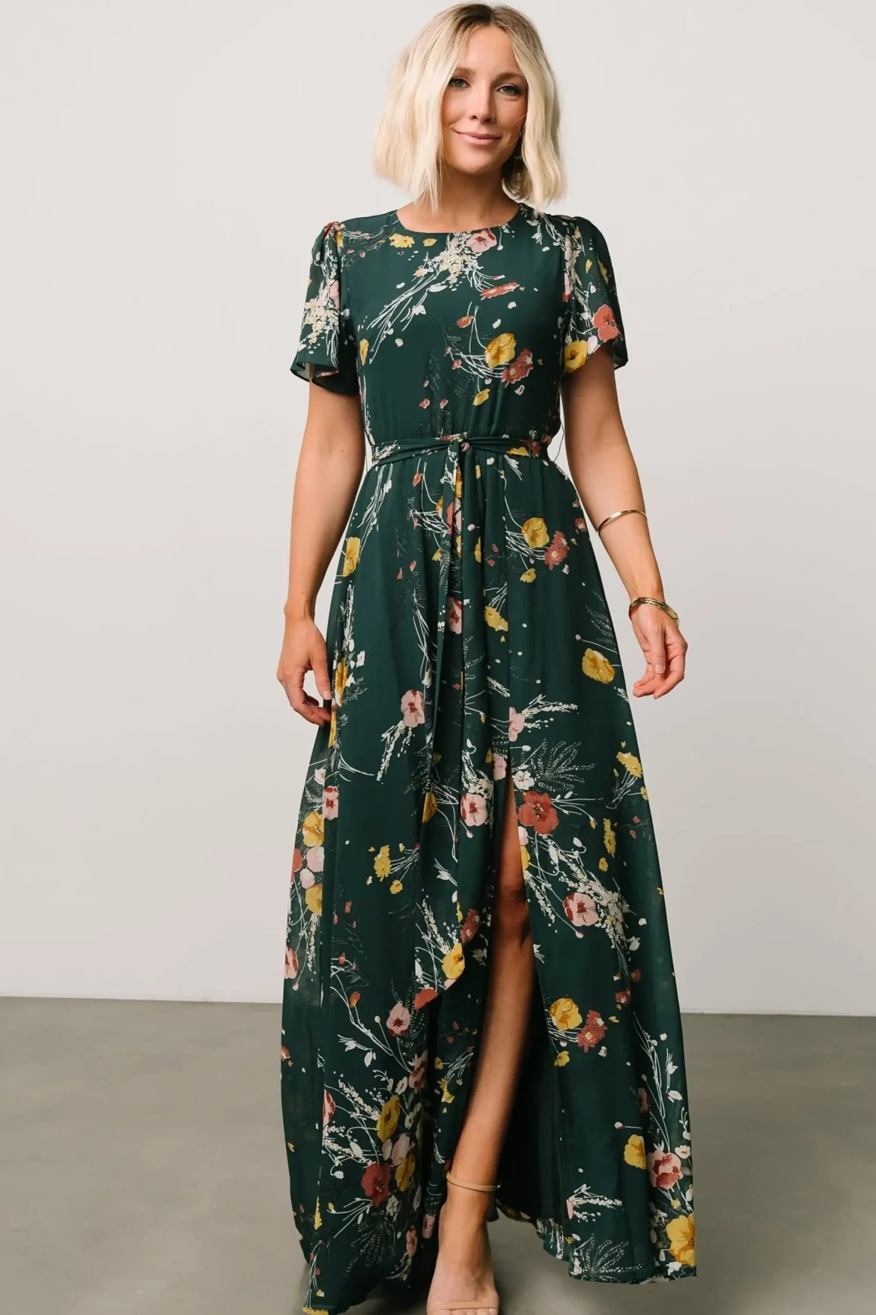 Fashion Baltic Born Naomi Short Sleeve Maxi Dress | Dark Green Floral