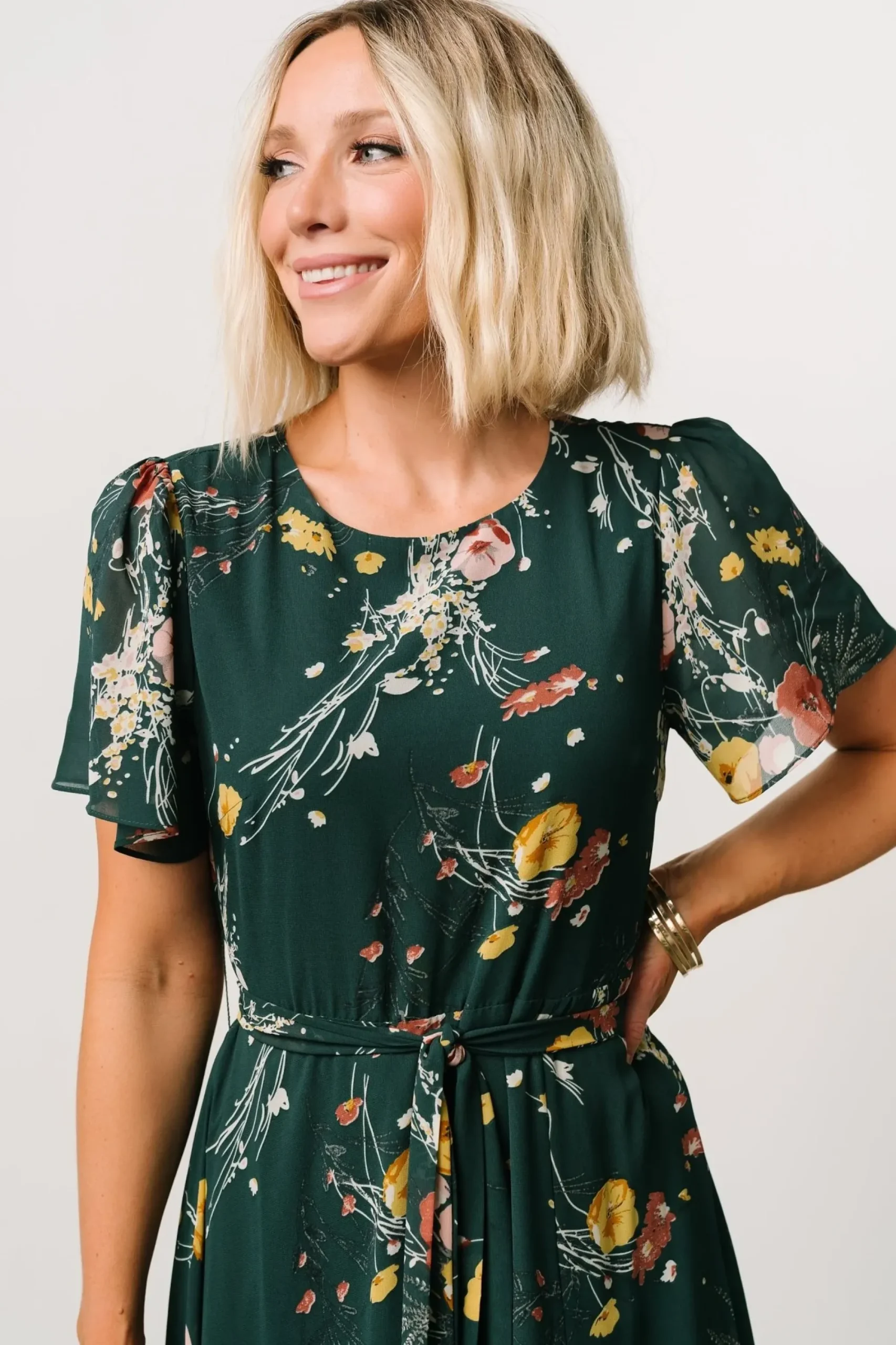 Fashion Baltic Born Naomi Short Sleeve Maxi Dress | Dark Green Floral