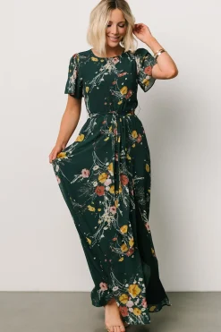 Fashion Baltic Born Naomi Short Sleeve Maxi Dress | Dark Green Floral