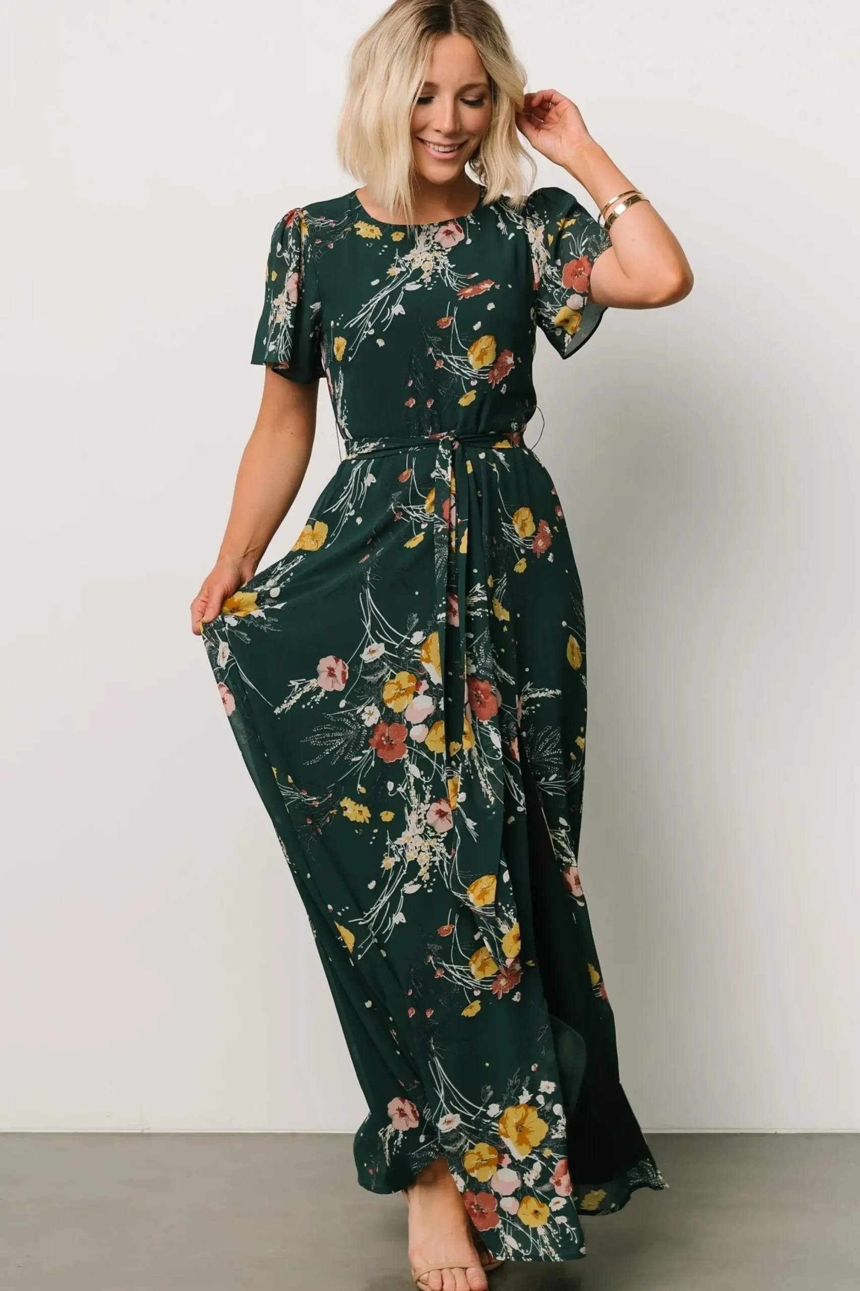 Fashion Baltic Born Naomi Short Sleeve Maxi Dress | Dark Green Floral