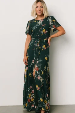 Fashion Baltic Born Naomi Short Sleeve Maxi Dress | Dark Green Floral