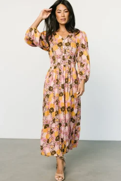 Discount Baltic Born Noa Tiered Midi Dress | Pink + Mustard