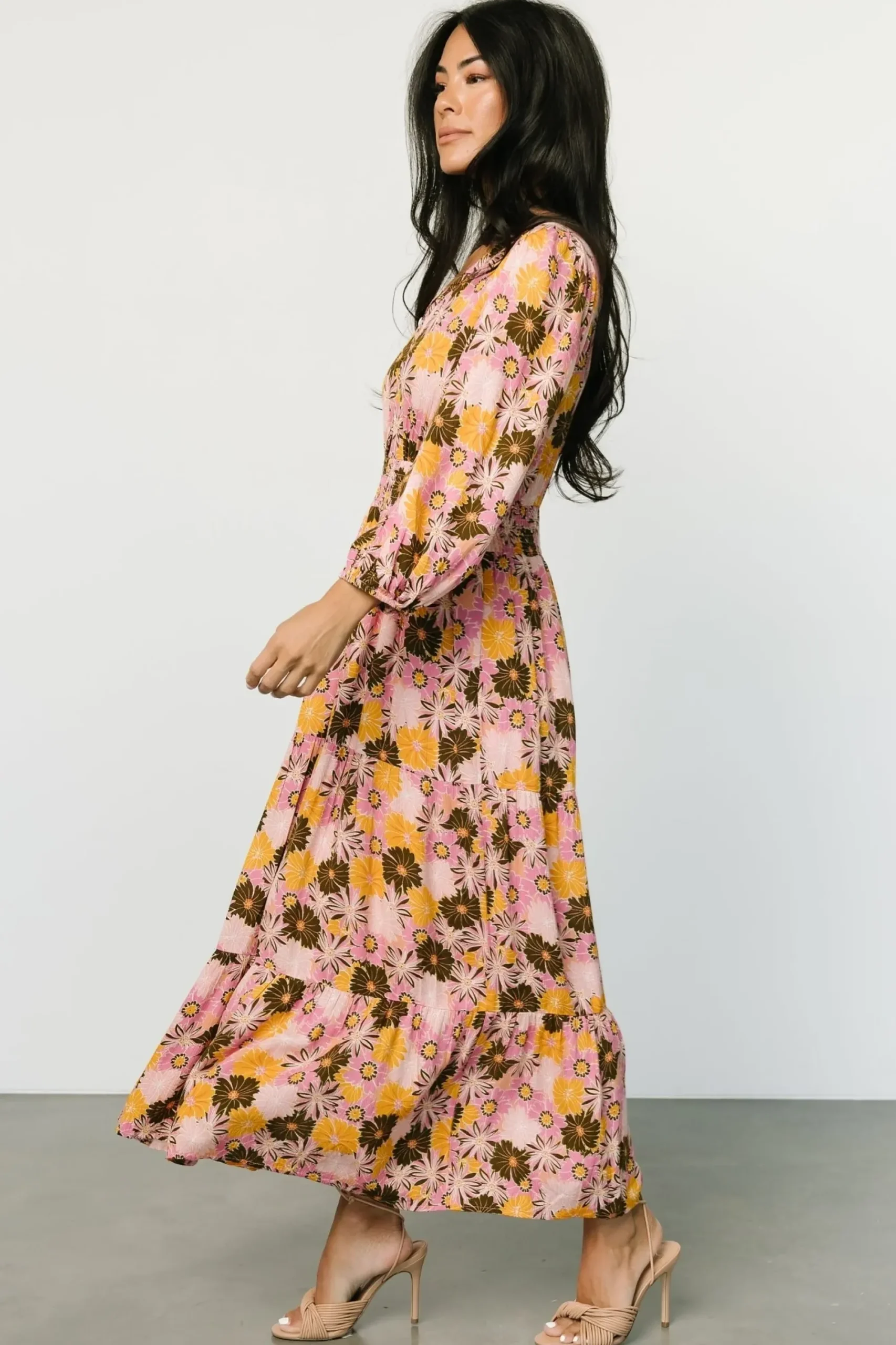 Discount Baltic Born Noa Tiered Midi Dress | Pink + Mustard