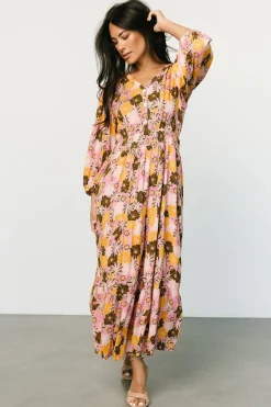 Discount Baltic Born Noa Tiered Midi Dress | Pink + Mustard