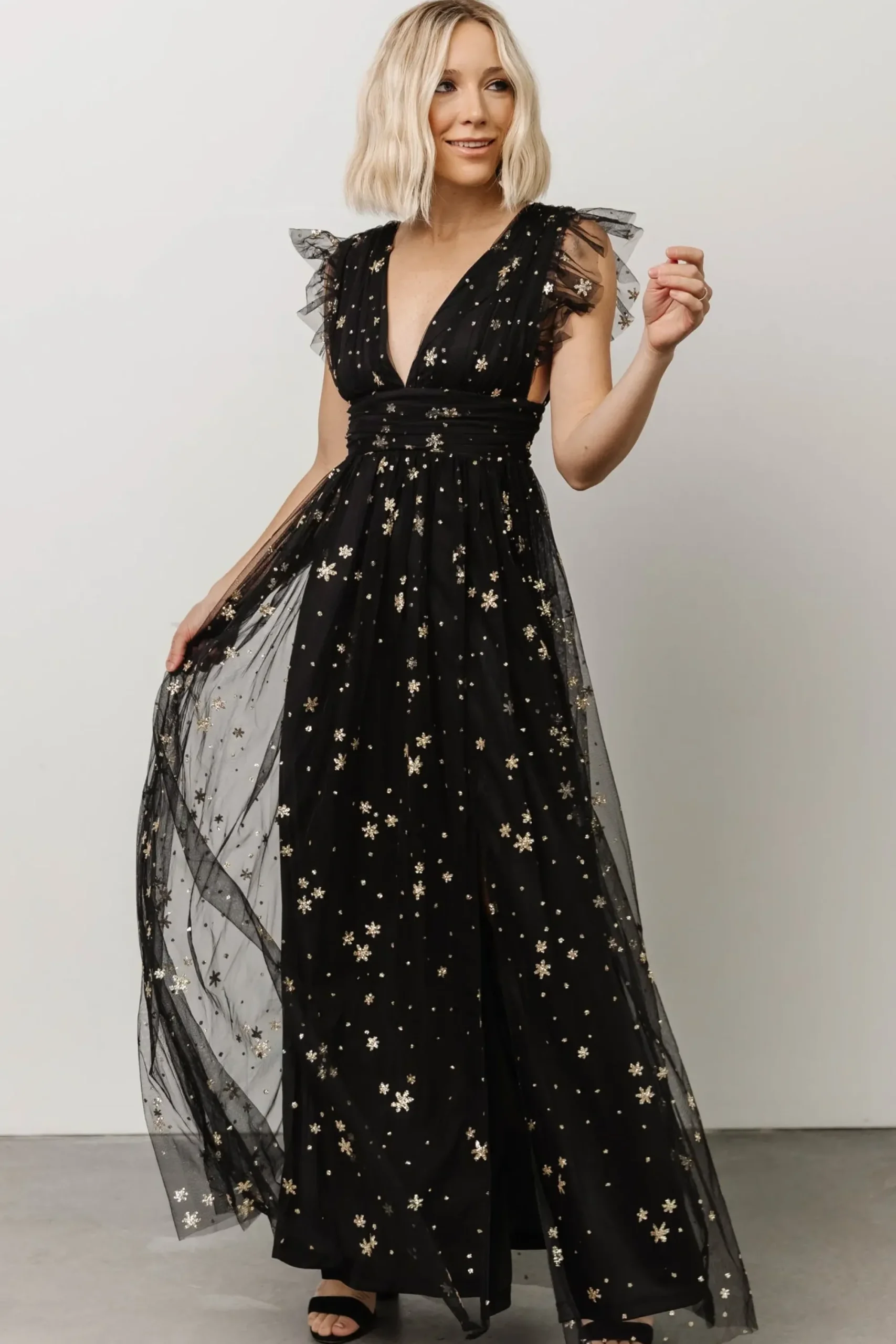 Fashion Baltic Born Nova Shimmer Maxi Dress | Black + Gold