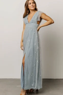 New Baltic Born Nova Shimmer Maxi Dress | Dusty Blue + Silver