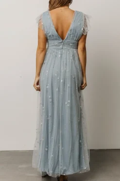 New Baltic Born Nova Shimmer Maxi Dress | Dusty Blue + Silver