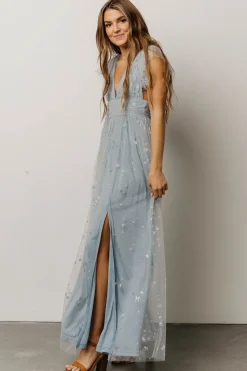 New Baltic Born Nova Shimmer Maxi Dress | Dusty Blue + Silver