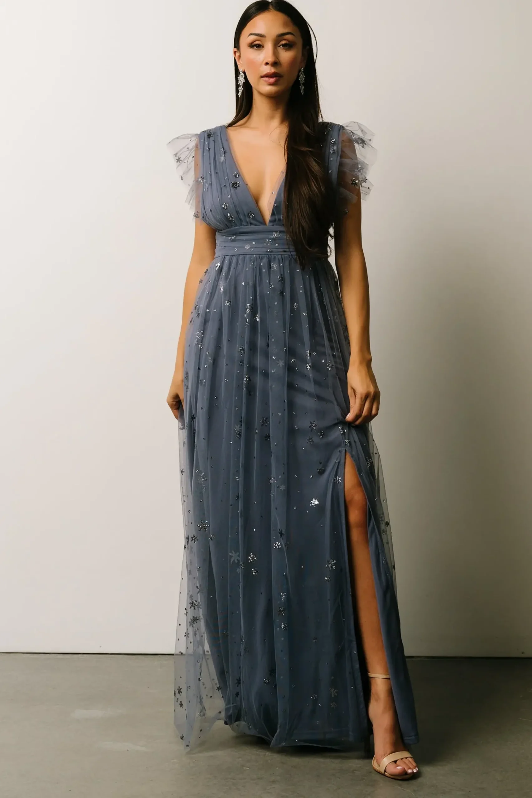 Hot Baltic Born Nova Shimmer Maxi Dress | Slate Blue