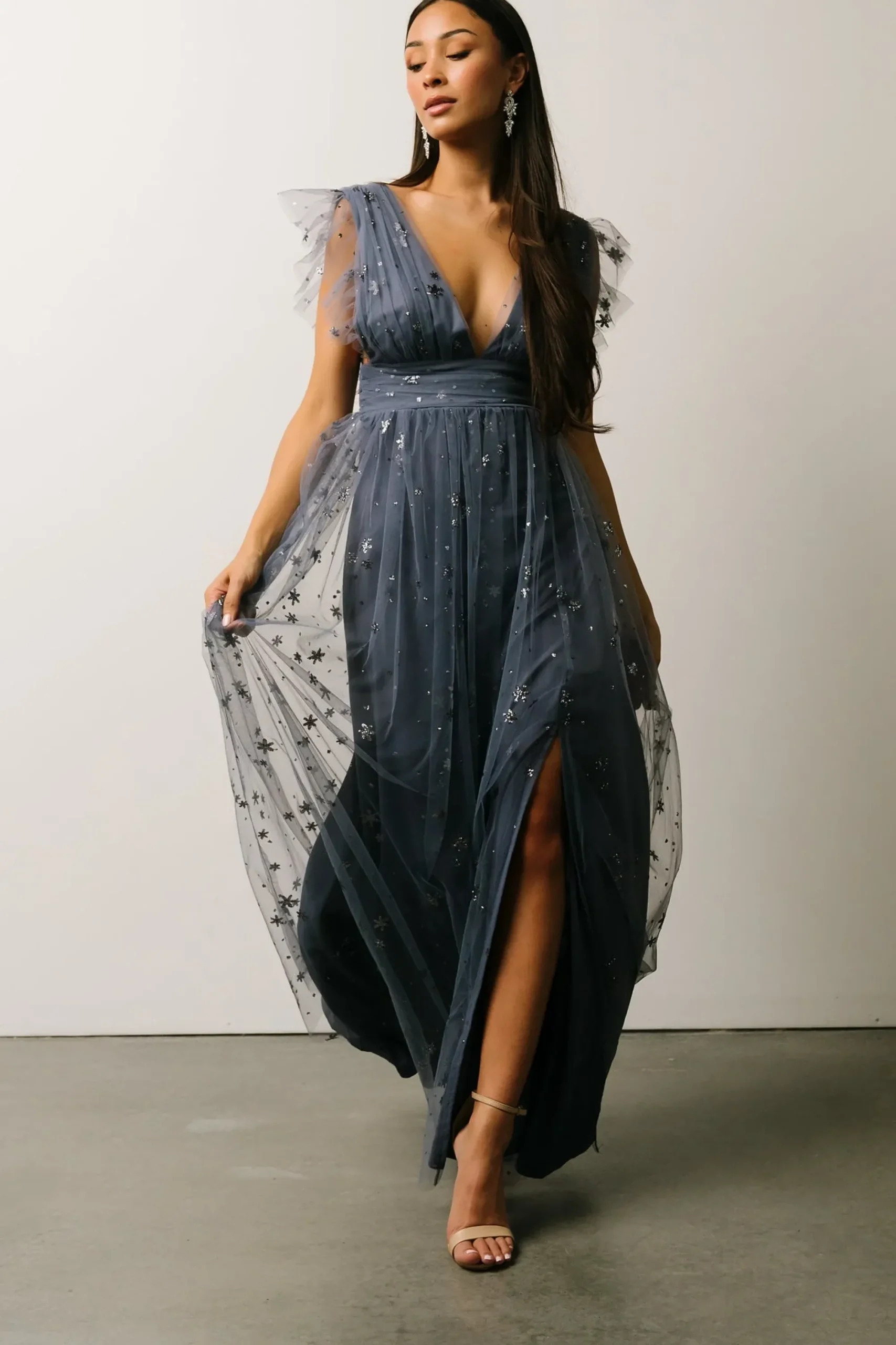 Hot Baltic Born Nova Shimmer Maxi Dress | Slate Blue