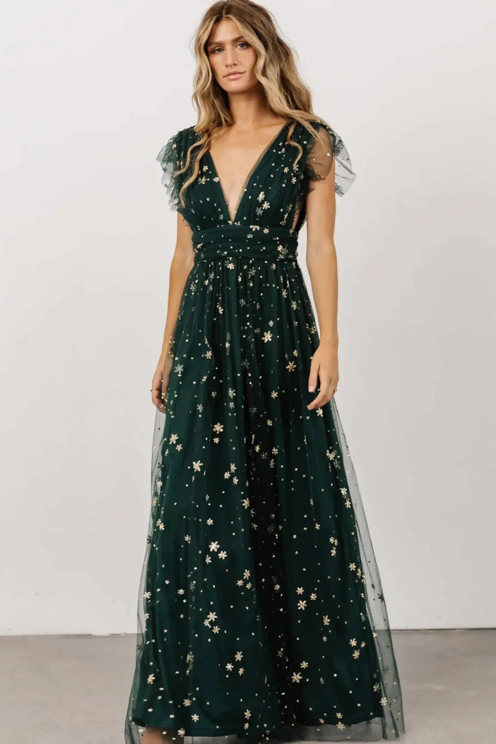 Clearance Baltic Born Nova Shimmer Maxi Dress | Green + Gold