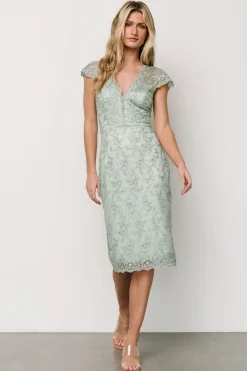 Online Baltic Born Oriana Embossed Shimmer Midi Dress | Sage