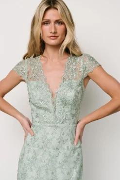Online Baltic Born Oriana Embossed Shimmer Midi Dress | Sage