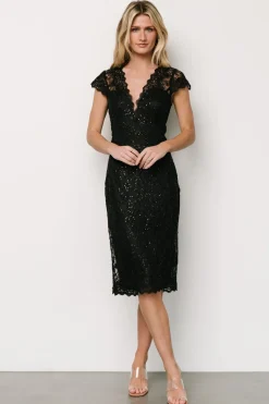 Sale Baltic Born Oriana Embossed Shimmer Midi Dress | Black