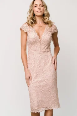 New Baltic Born Oriana Embossed Shimmer Midi Dress | Nude Blush