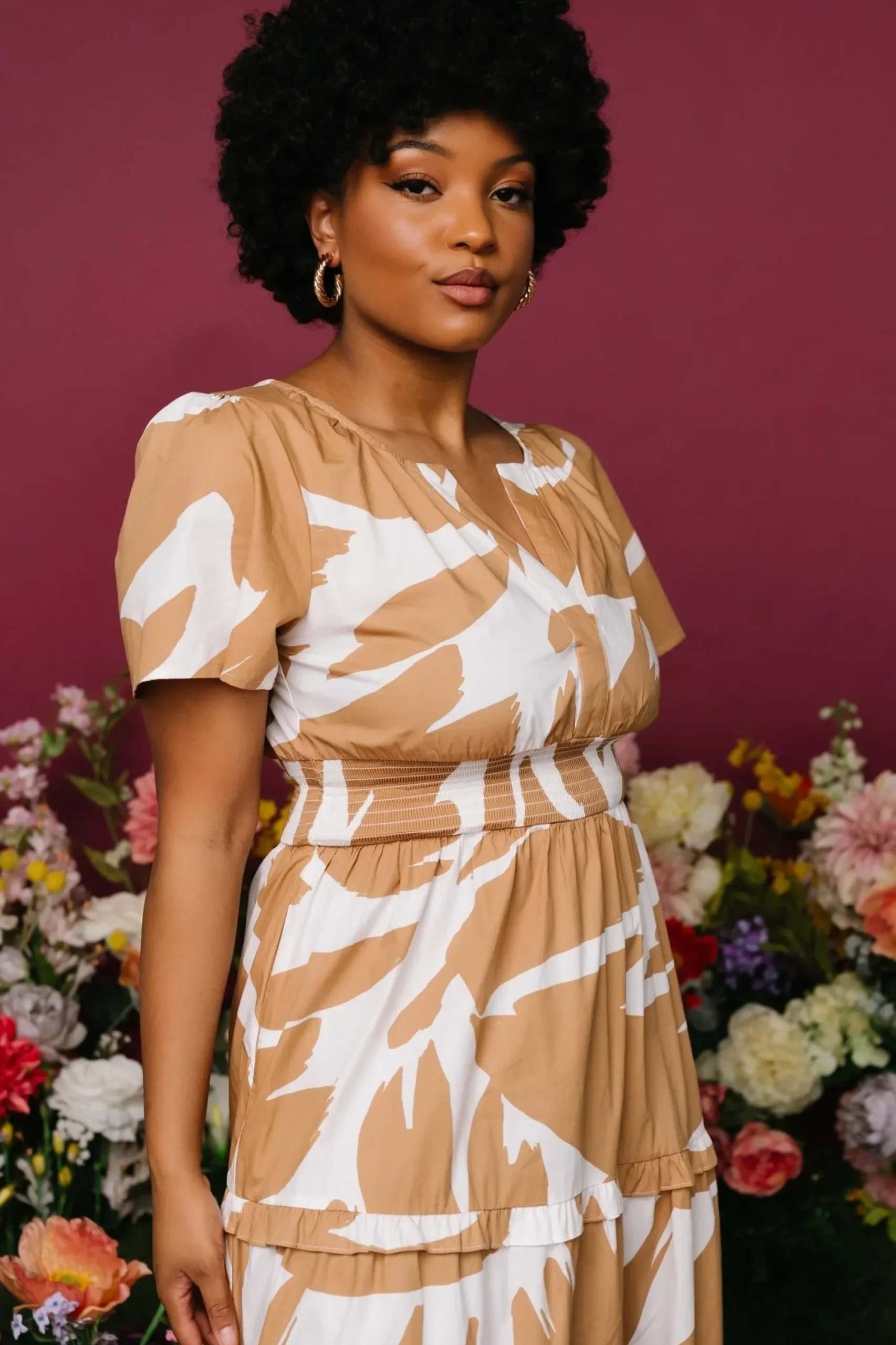 New Baltic Born Palmer Tiered Maxi Dress | Camel + White