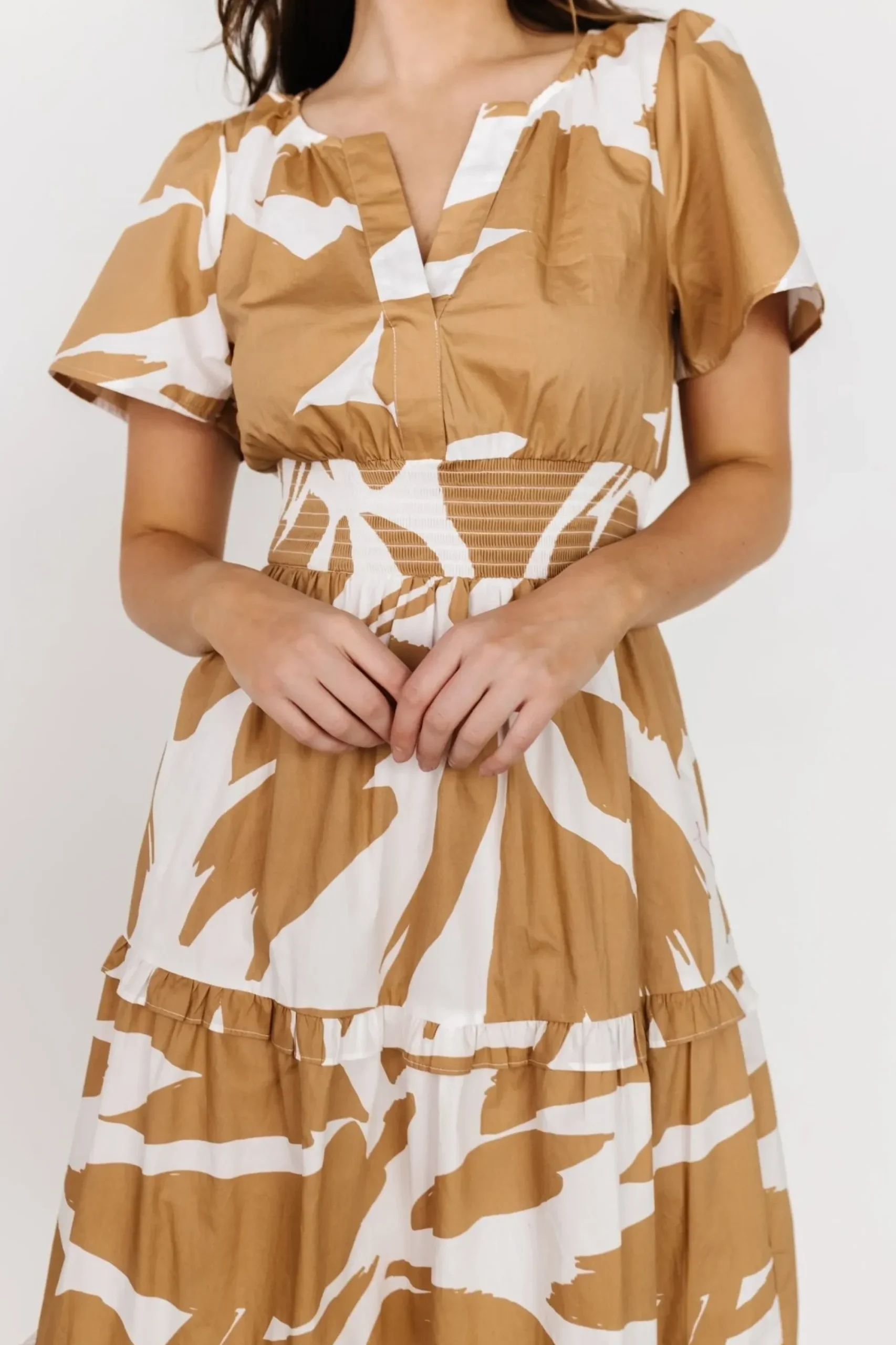 New Baltic Born Palmer Tiered Maxi Dress | Camel + White