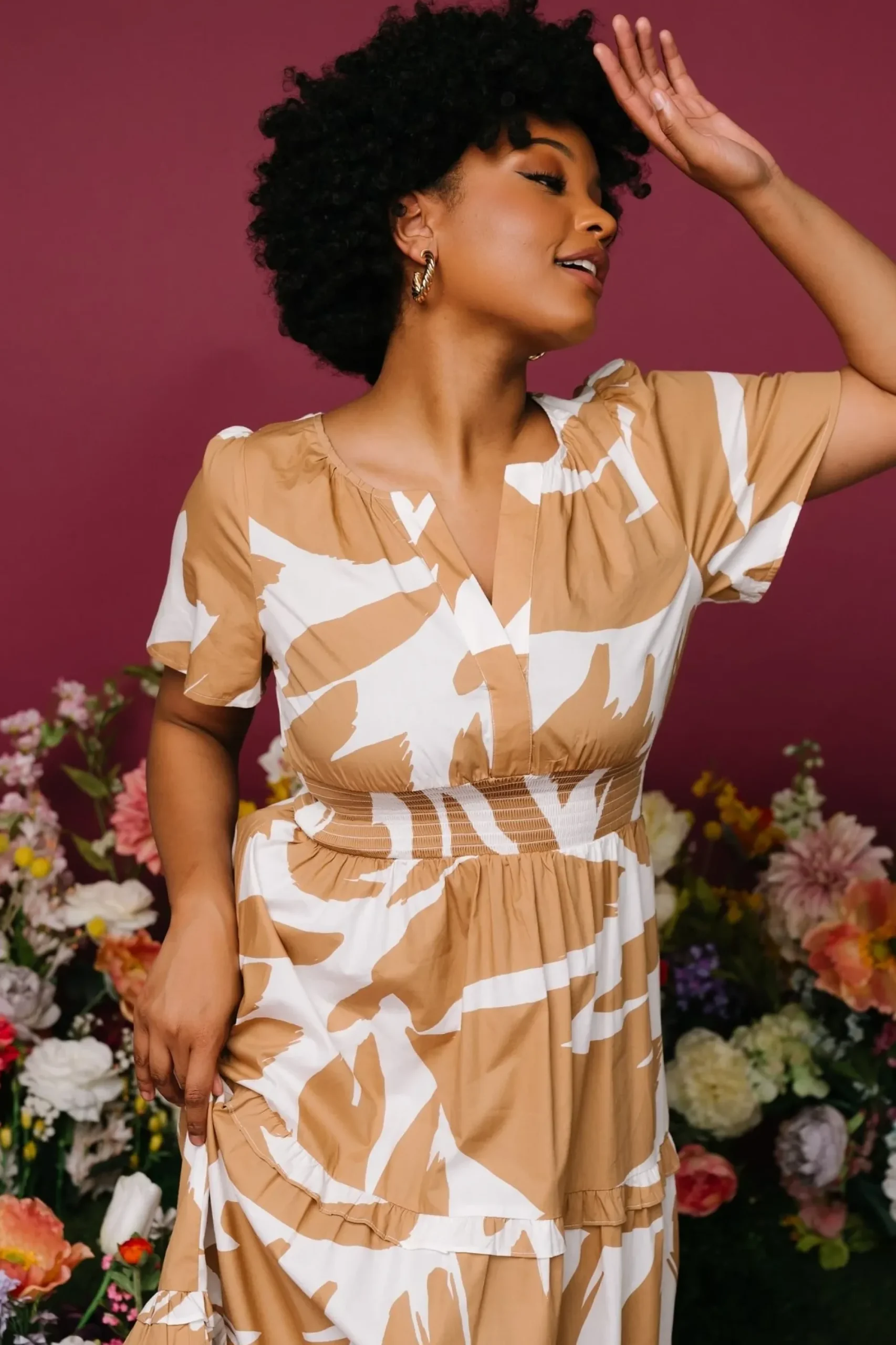 New Baltic Born Palmer Tiered Maxi Dress | Camel + White