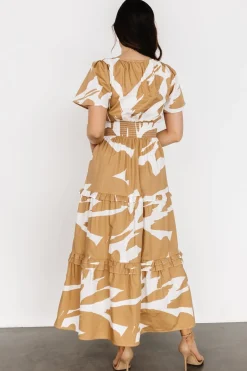 New Baltic Born Palmer Tiered Maxi Dress | Camel + White