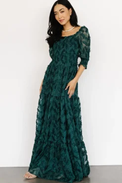 Hot Baltic Born Paloma Smocked Feather Maxi Dress | Emerald