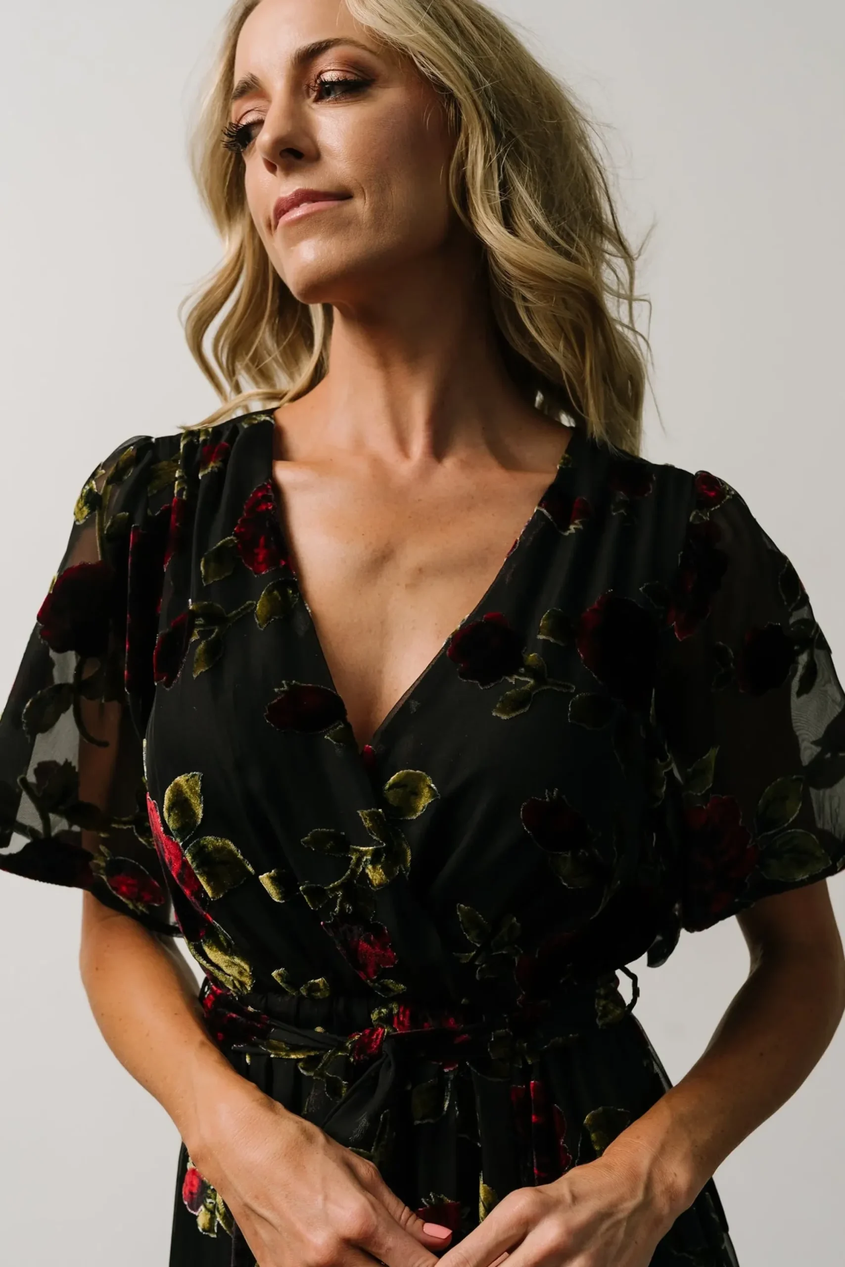 New Baltic Born Parisian Velvet Maxi Dress | Black Rose Floral