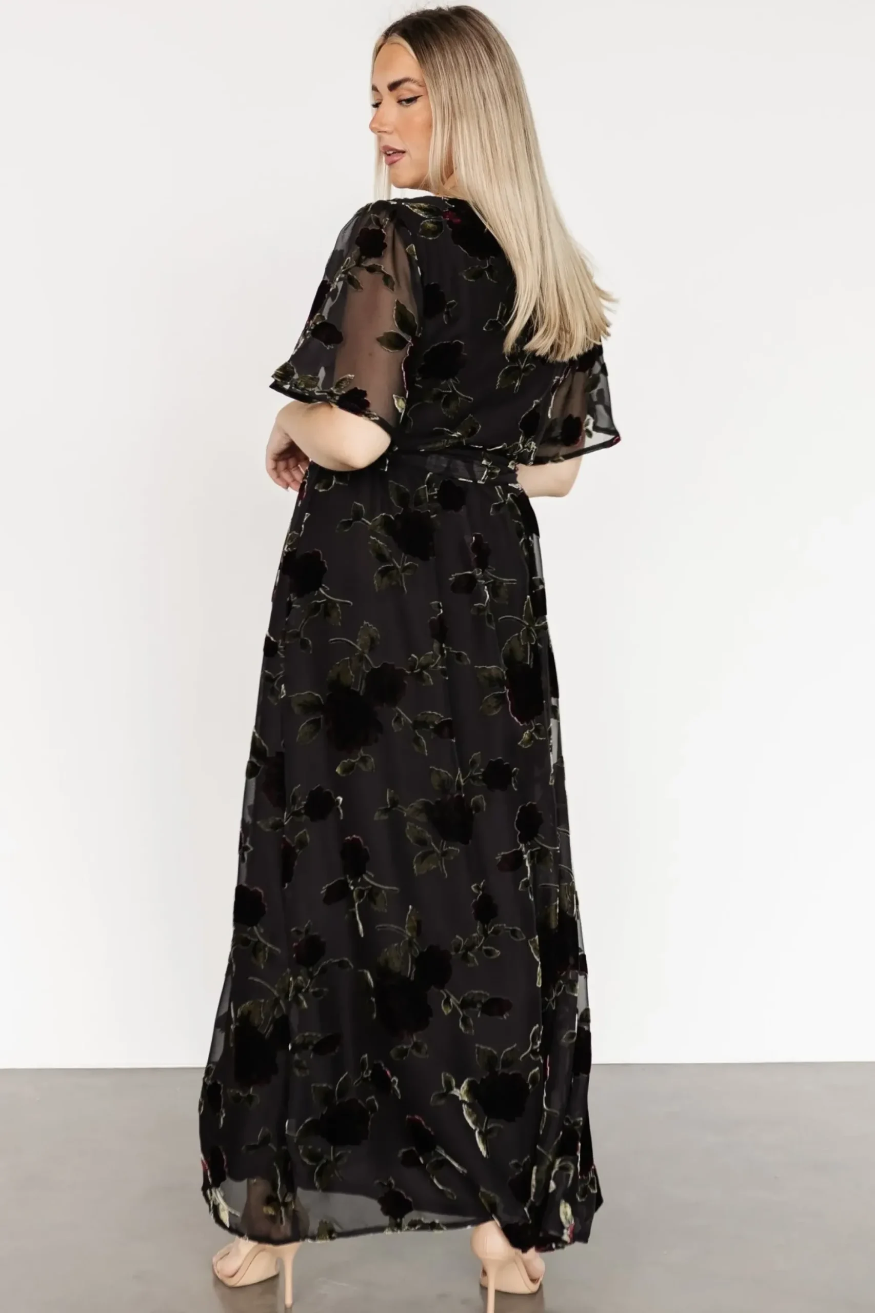 New Baltic Born Parisian Velvet Maxi Dress | Black Rose Floral