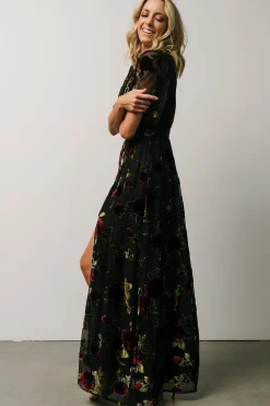 New Baltic Born Parisian Velvet Maxi Dress | Black Rose Floral