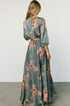 Hot Baltic Born Paula Satin Maxi Dress | Blue + Pink Multi