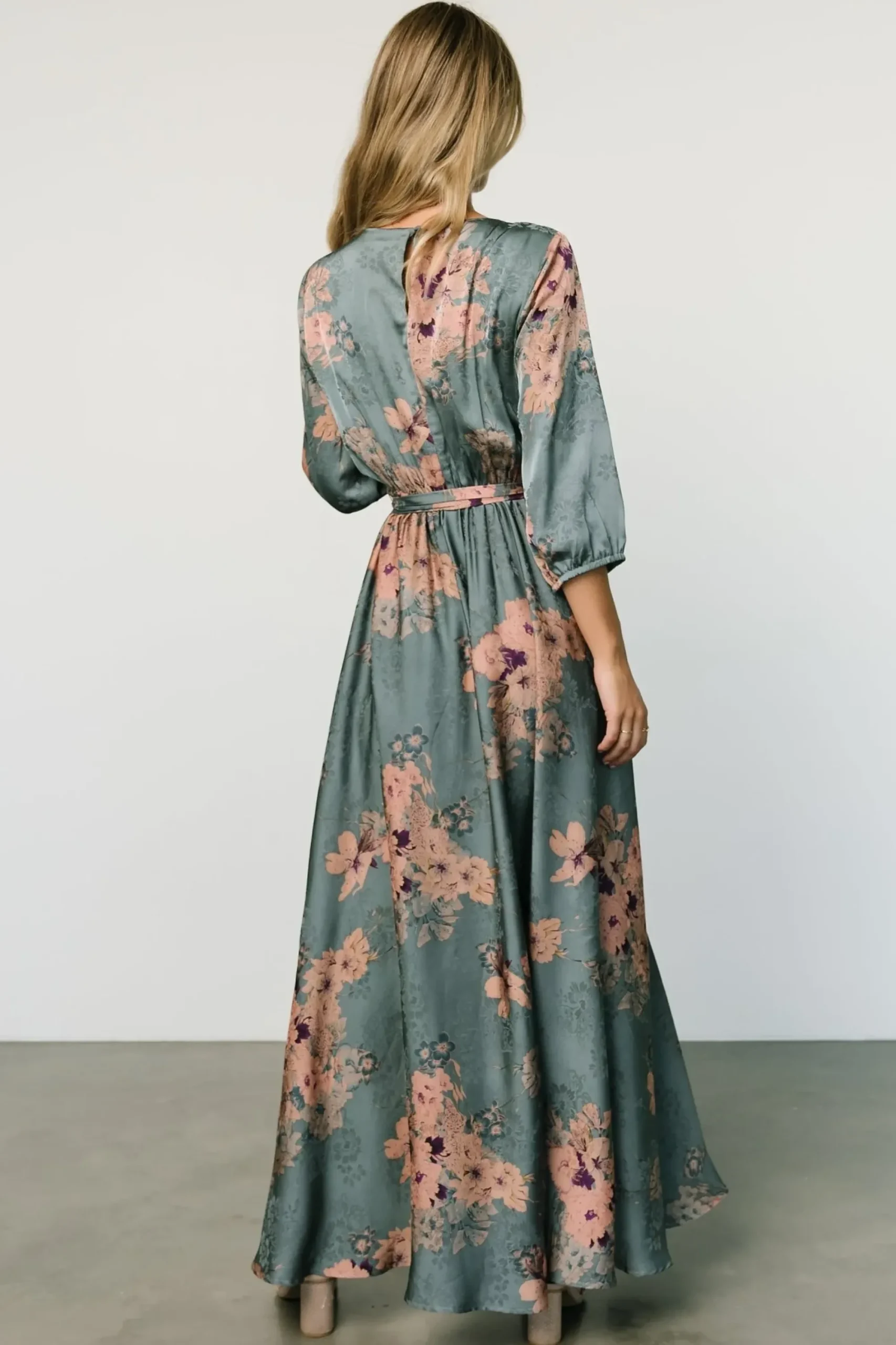 Hot Baltic Born Paula Satin Maxi Dress | Blue + Pink Multi