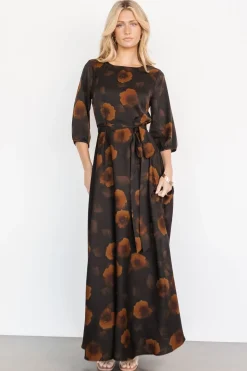 Clearance Baltic Born Paula Satin Maxi Dress | Deep Brown Floral
