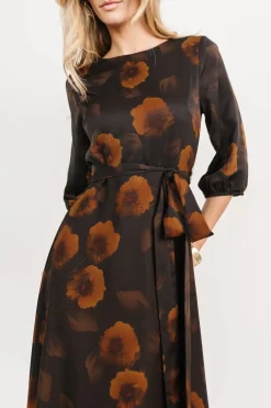 Clearance Baltic Born Paula Satin Maxi Dress | Deep Brown Floral