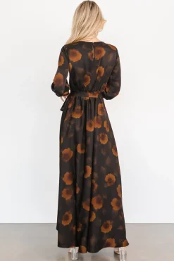 Clearance Baltic Born Paula Satin Maxi Dress | Deep Brown Floral