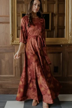 Outlet Baltic Born Paula Satin Maxi Dress | Terracotta Floral