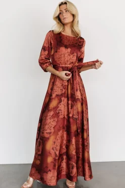 Outlet Baltic Born Paula Satin Maxi Dress | Terracotta Floral