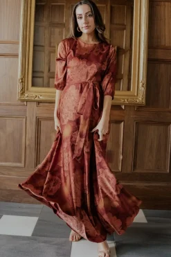 Outlet Baltic Born Paula Satin Maxi Dress | Terracotta Floral