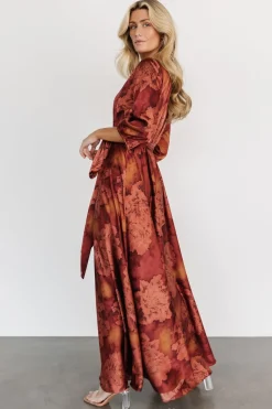 Outlet Baltic Born Paula Satin Maxi Dress | Terracotta Floral