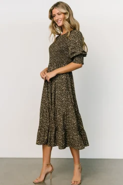 New Baltic Born Pele Tiered Midi Dress | Black Floral