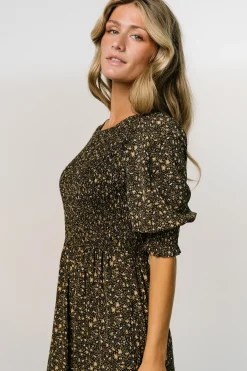 New Baltic Born Pele Tiered Midi Dress | Black Floral