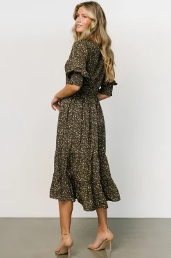 New Baltic Born Pele Tiered Midi Dress | Black Floral