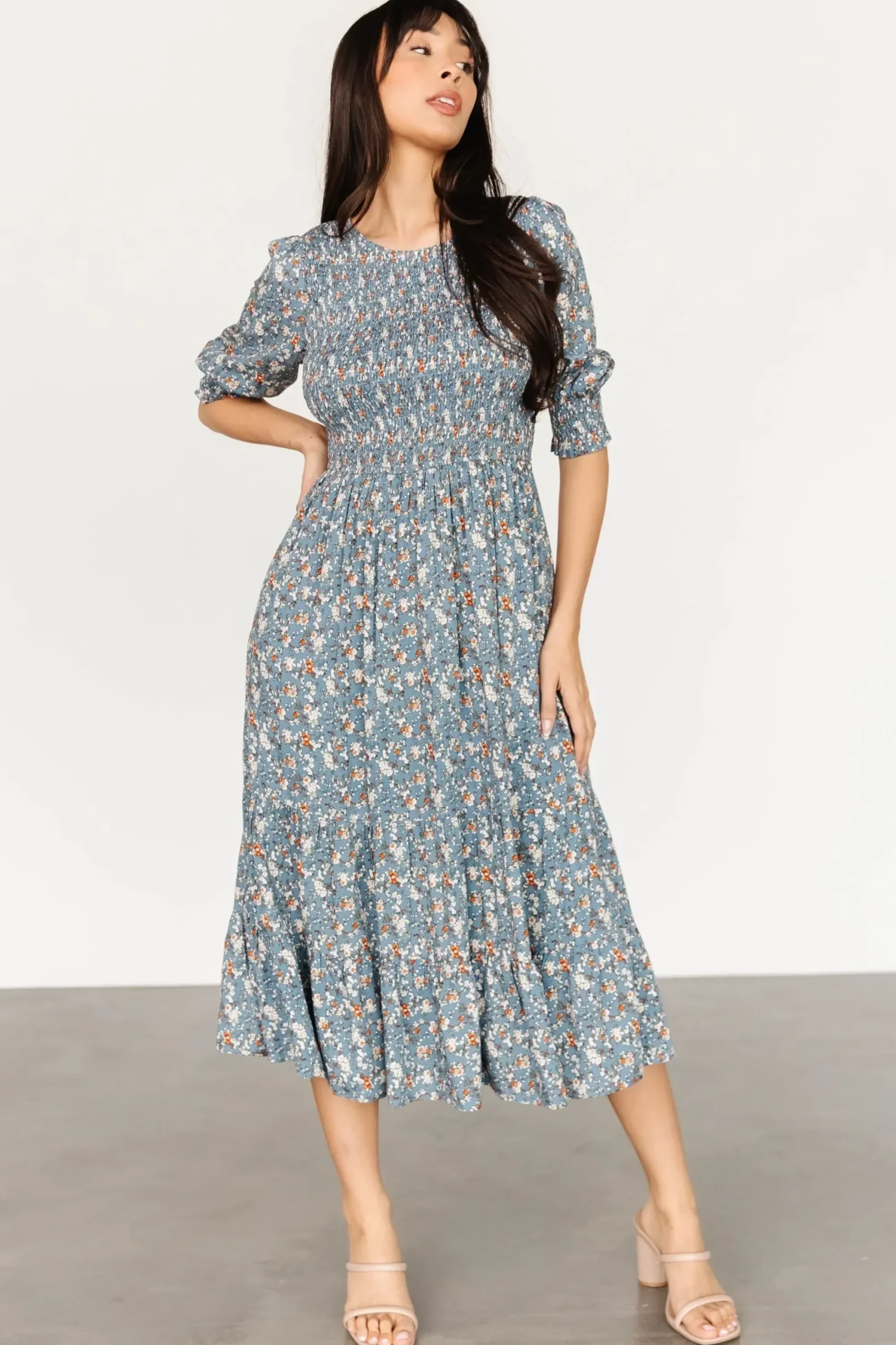 Discount Baltic Born Pele Tiered Midi Dress | Vintage Blue Floral