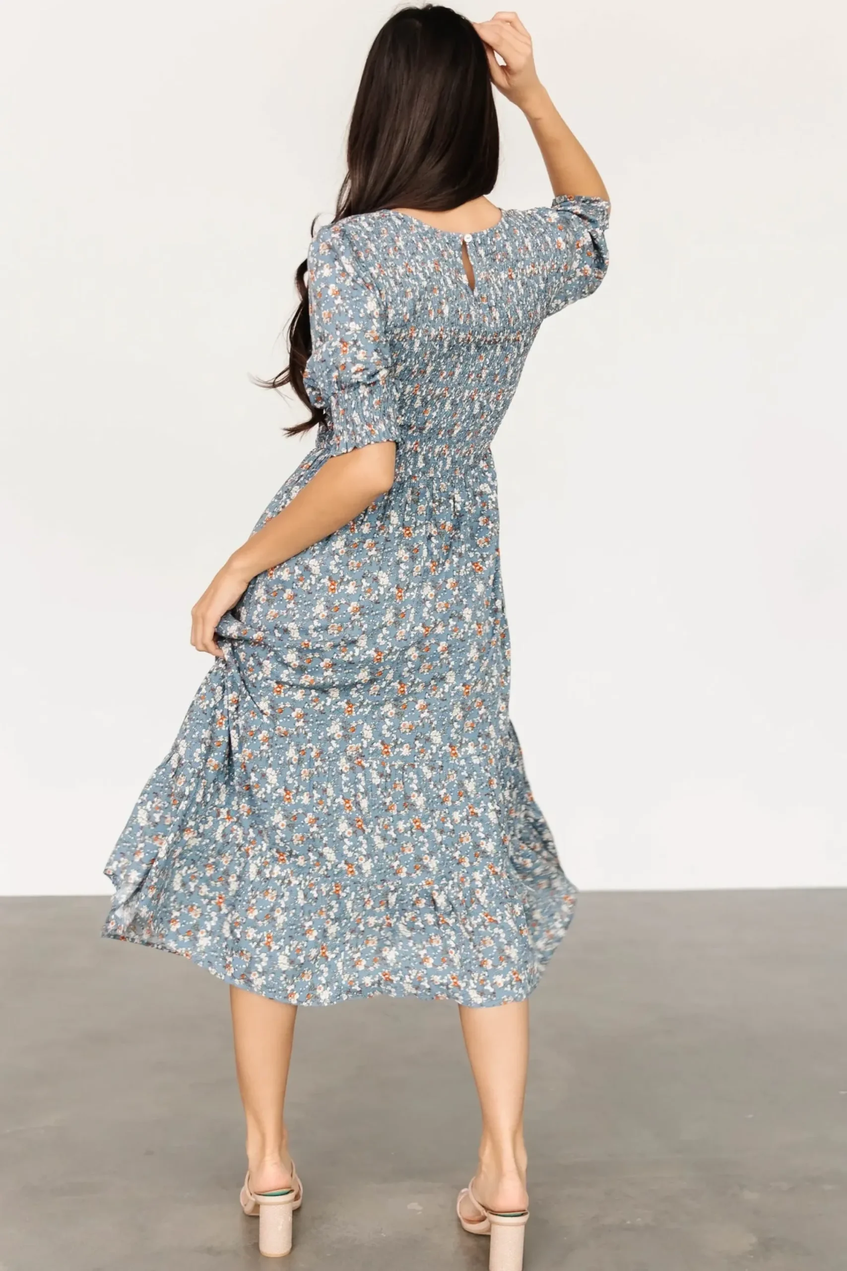 Discount Baltic Born Pele Tiered Midi Dress | Vintage Blue Floral