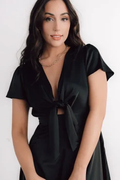 New Baltic Born Poppy Satin Midi Dress | Black