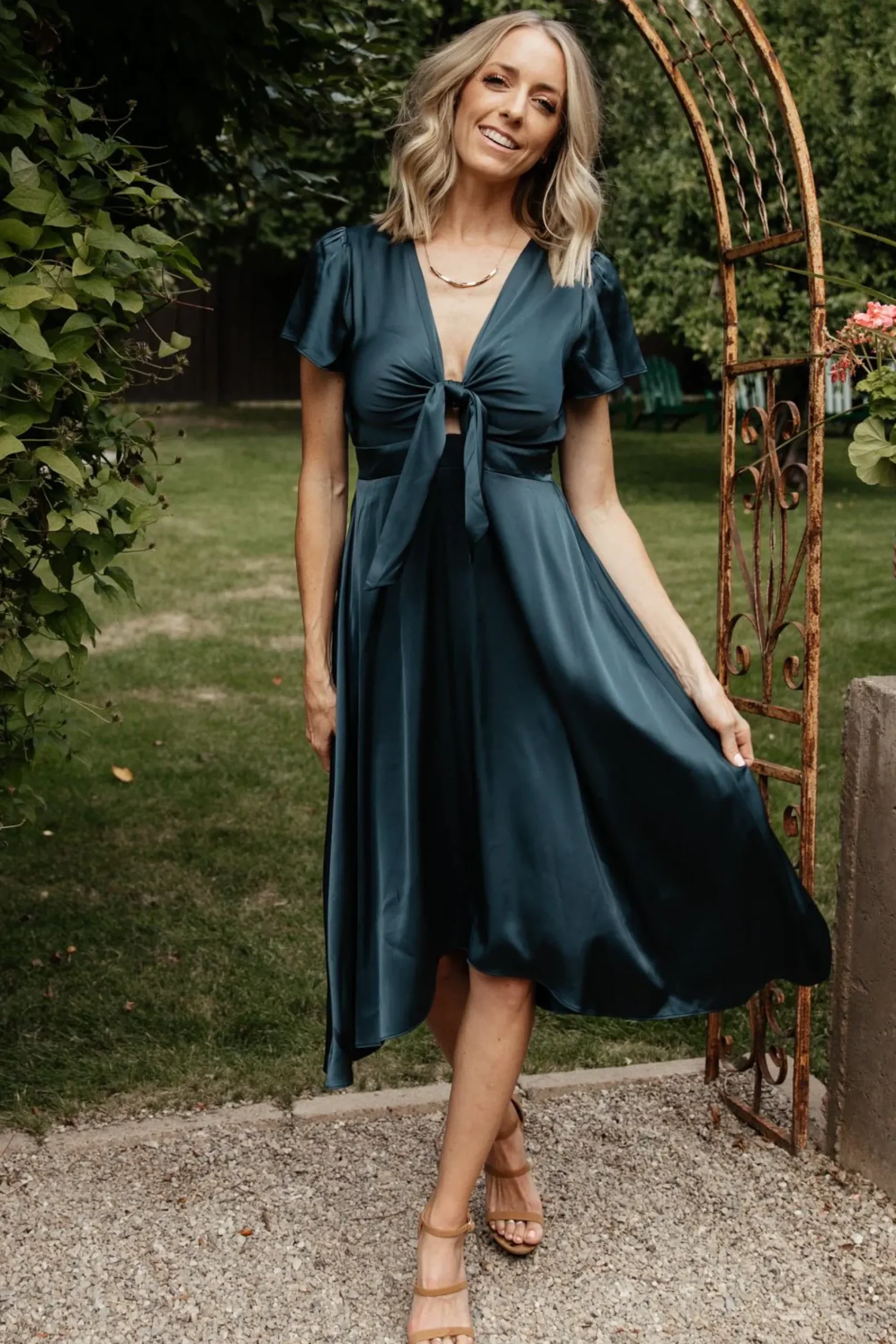 Clearance Baltic Born Poppy Satin Midi Dress | Midnight Blue