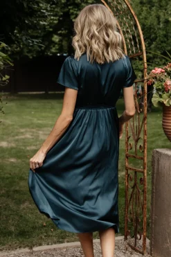 Clearance Baltic Born Poppy Satin Midi Dress | Midnight Blue