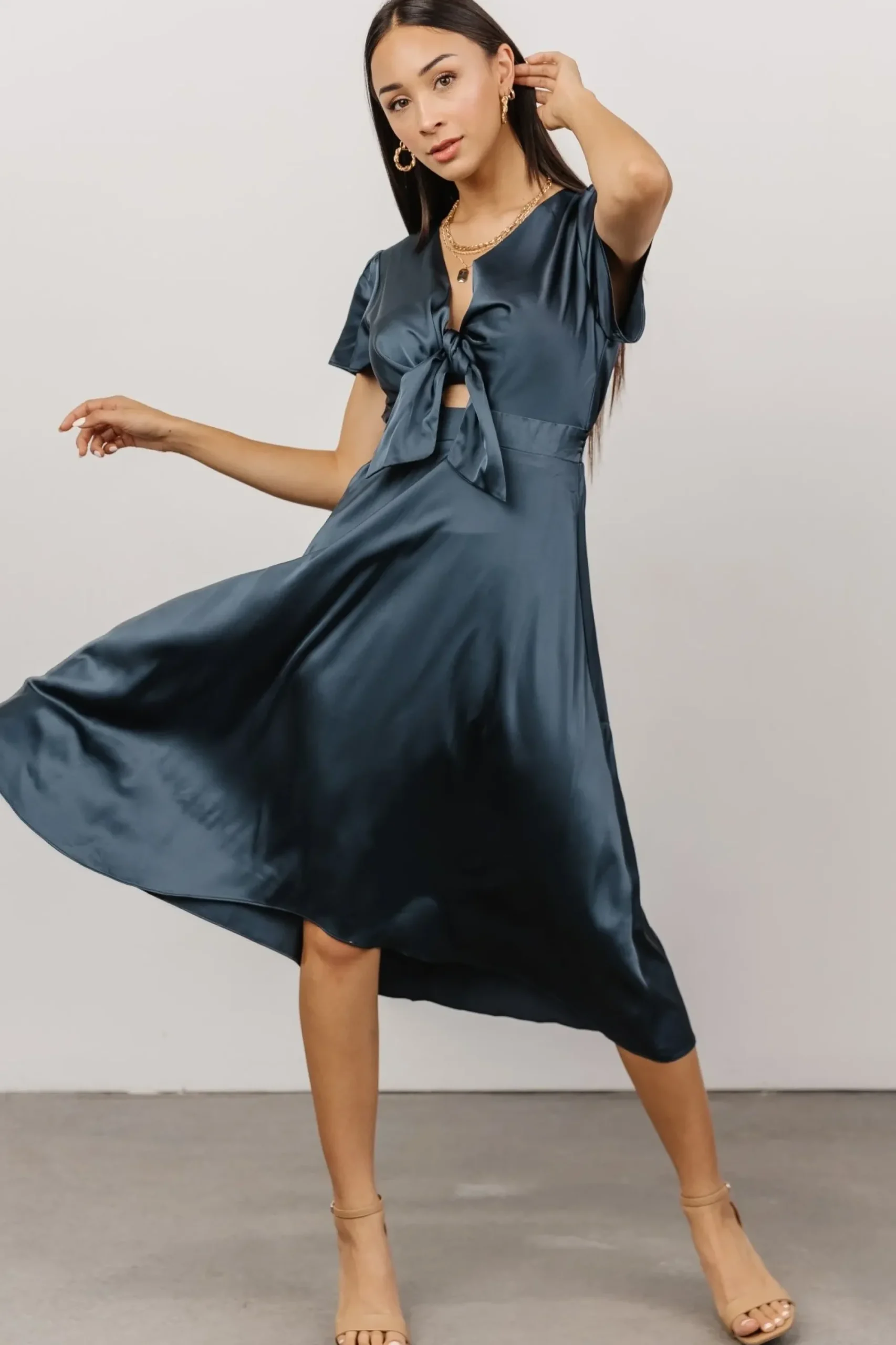 Clearance Baltic Born Poppy Satin Midi Dress | Midnight Blue