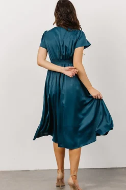 New Baltic Born Poppy Satin Midi Dress | Persian Blue