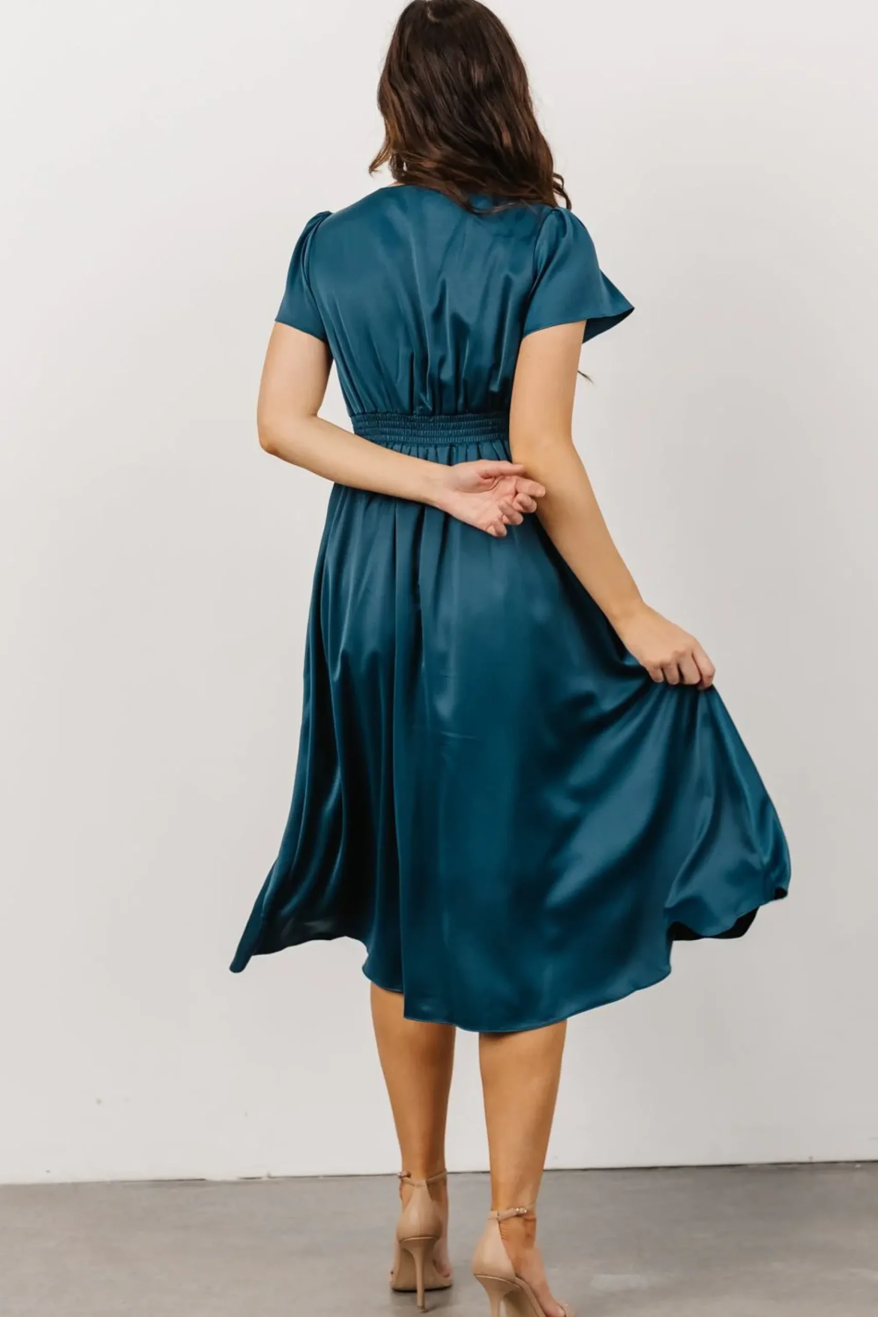 New Baltic Born Poppy Satin Midi Dress | Persian Blue