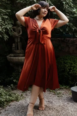 Clearance Baltic Born Poppy Satin Midi Dress | Rust